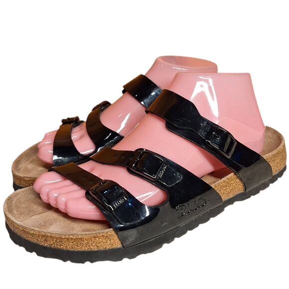 Birkis by birkenstock Birko-Flor 3 strap patent leather slip on sandals US 8.5 - Picture 1 of 7